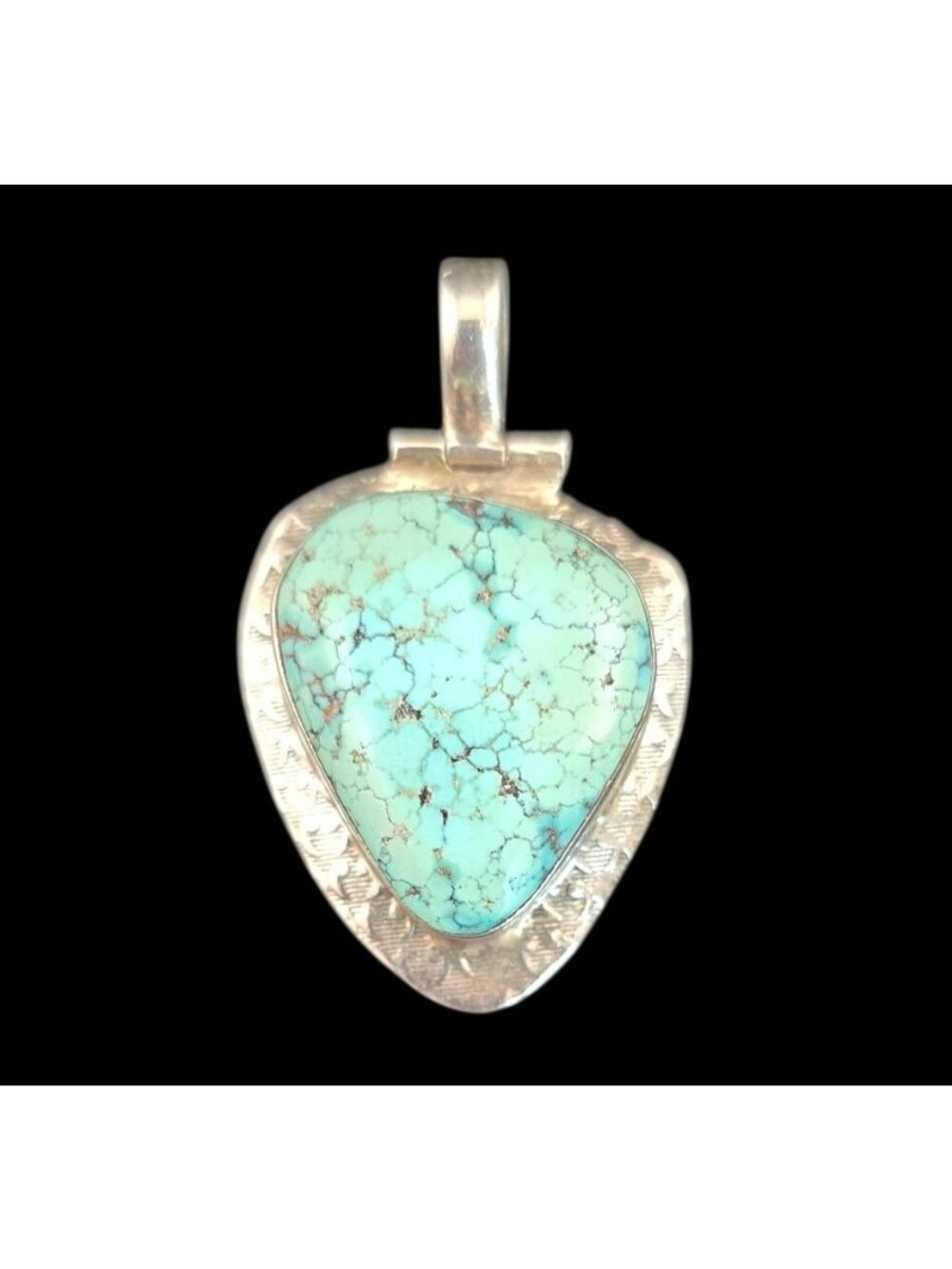 Vintage Natural Turquoise Pendant Sterling Silver 925 Boho Teardrop Handcrafted